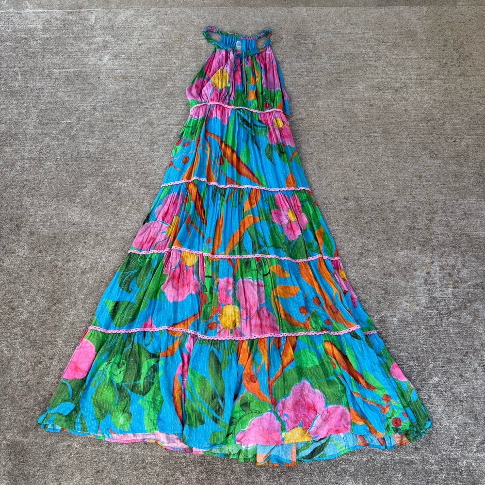 PQ Swim Turquoise Floral Maxi Dress with Pink, Green & Orange Accents